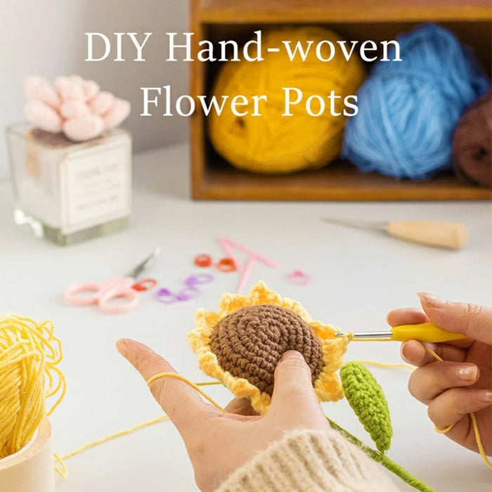 Handcrafted Crochet Flower Pot with Large Planter, Artificial Plant Decorative Ornament for Home / Office Desktop Display - Sunflower - 2