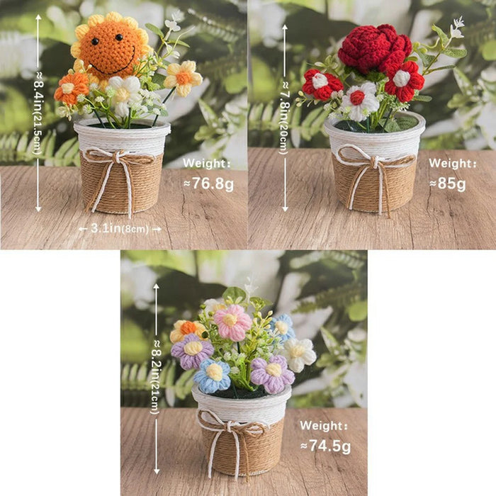 Handcrafted Crochet Flower Pot with Large Planter, Artificial Plant Decorative Ornament for Home / Office Desktop Display - Sunflower - 5