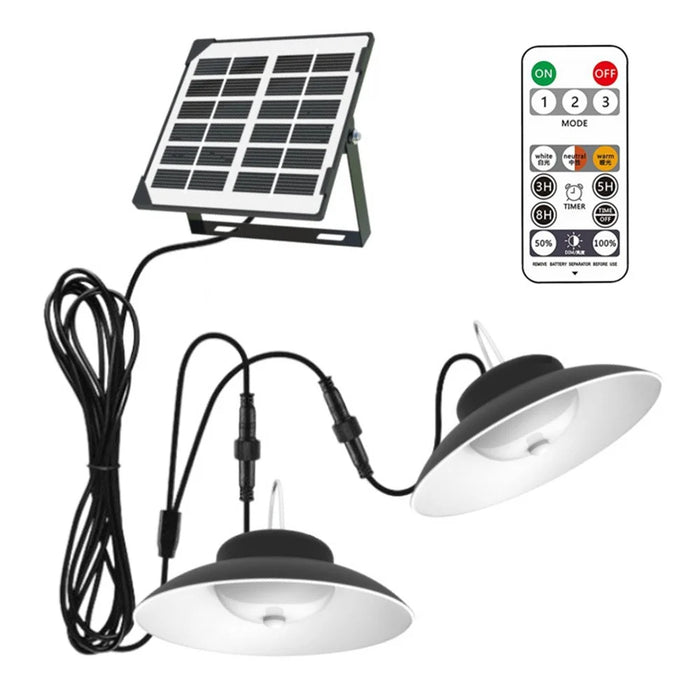 Double Head Solar Powered Pendant Light IP65 Waterproof Motion Sensor Hanging Garage Lamp with Remote Control - 1