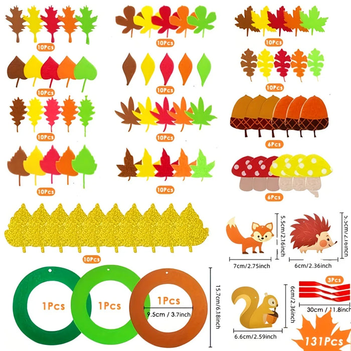 131Pcs Fall Wreath Craft Kit Thanksgiving Art Supplies DIY Felt Set - Multi-color - 1