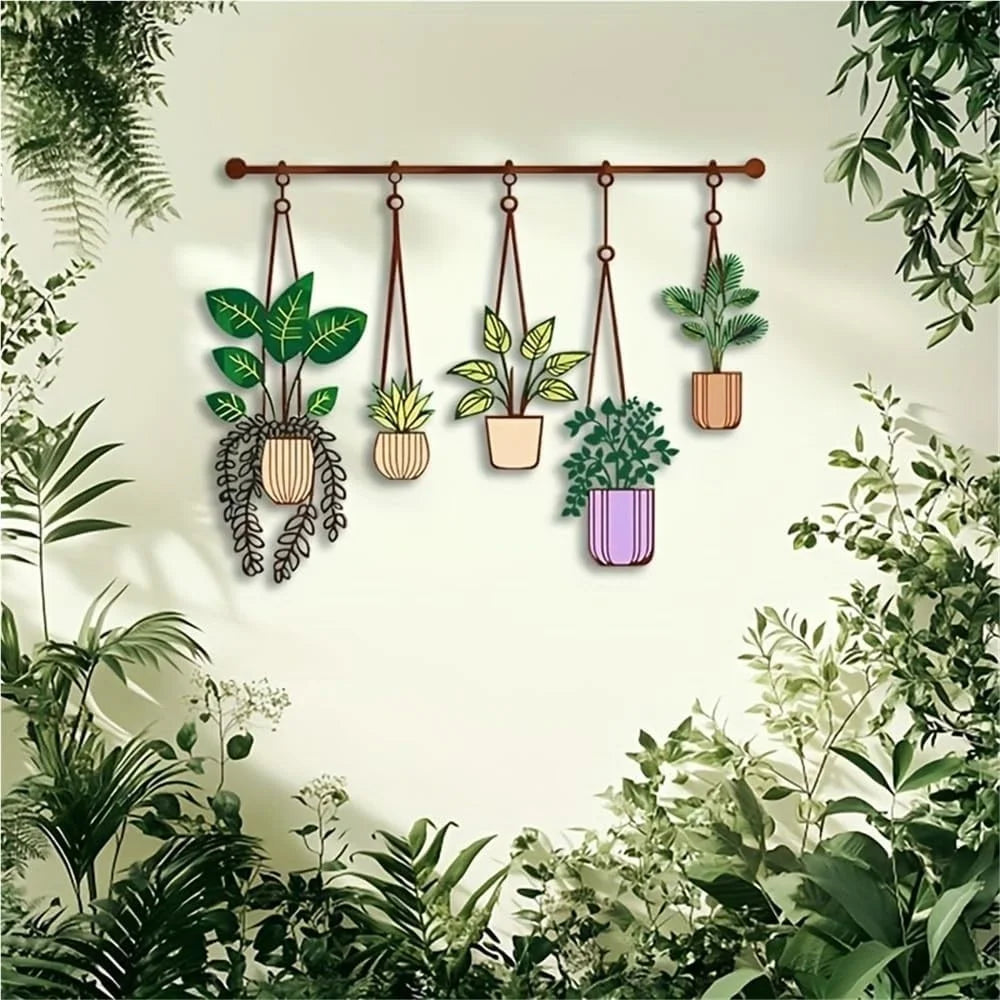 Metal Wall Art Iron Flower Pot Plant Holders Wall Decal for Outdoor Garden Patio - Multi-color - 2