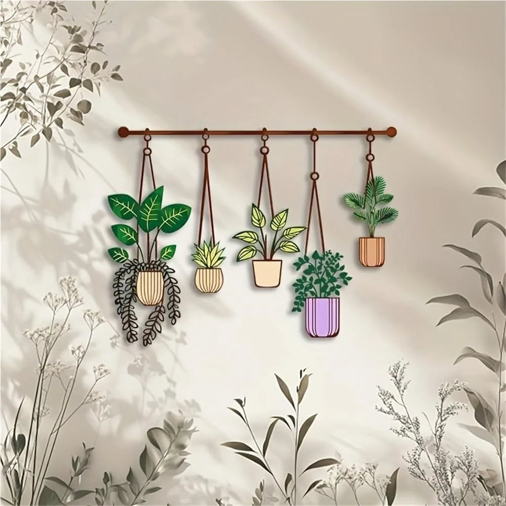 Metal Wall Art Iron Flower Pot Plant Holders Wall Decal for Outdoor Garden Patio - Multi-color - 3