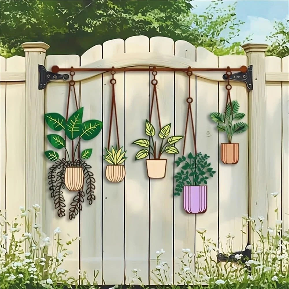 Metal Wall Art Iron Flower Pot Plant Holders Wall Decal for Outdoor Garden Patio - Multi-color - 4