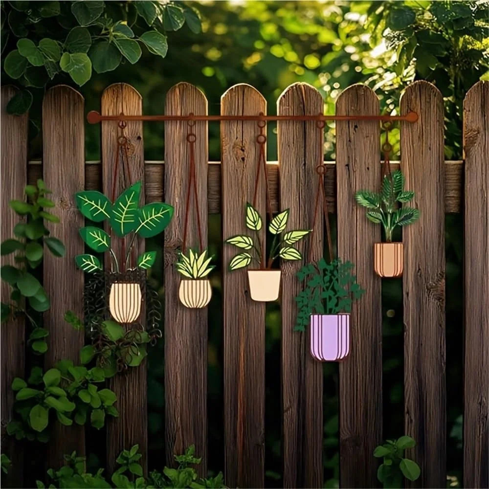 Metal Wall Art Iron Flower Pot Plant Holders Wall Decal for Outdoor Garden Patio - Multi-color - 5