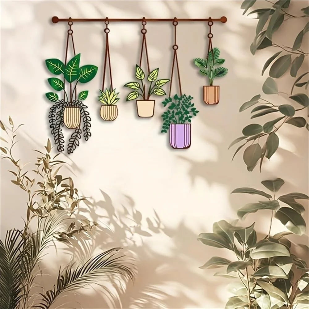 Metal Wall Art Iron Flower Pot Plant Holders Wall Decal for Outdoor Garden Patio - Multi-color - 6