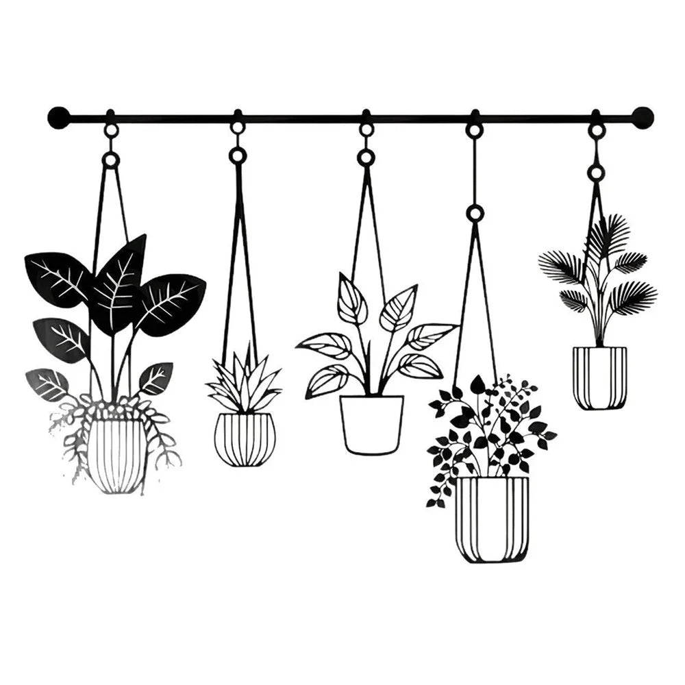 Metal Wall Art Iron Flower Pot Plant Holders Wall Decal for Outdoor Garden Patio - Black - 1