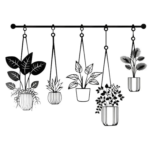 Metal Wall Art Iron Flower Pot Plant Holders Wall Decal for Outdoor Garden Patio - Black - 1