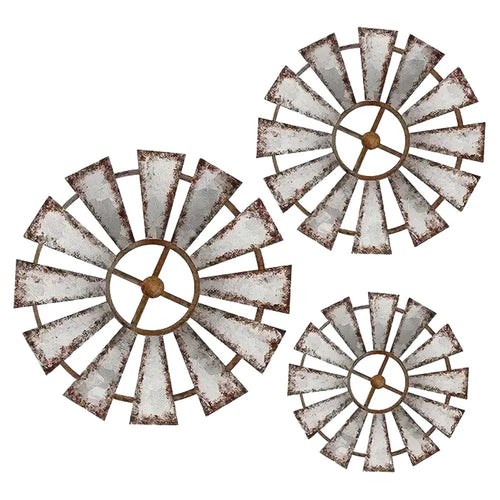 3Pcs Rustic Iron Windmill Wall Art Home Decoration Farmhouse Industrial Style Hanging Art - Grey - 1