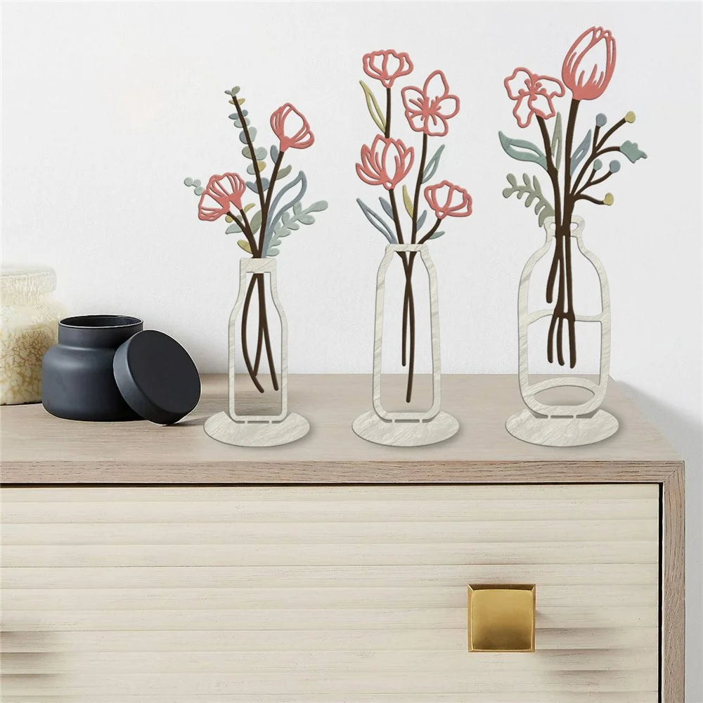 Metal Floral Art Minimalist Vase Flower Decor for Bedroom Living Room - A834-13 - 2