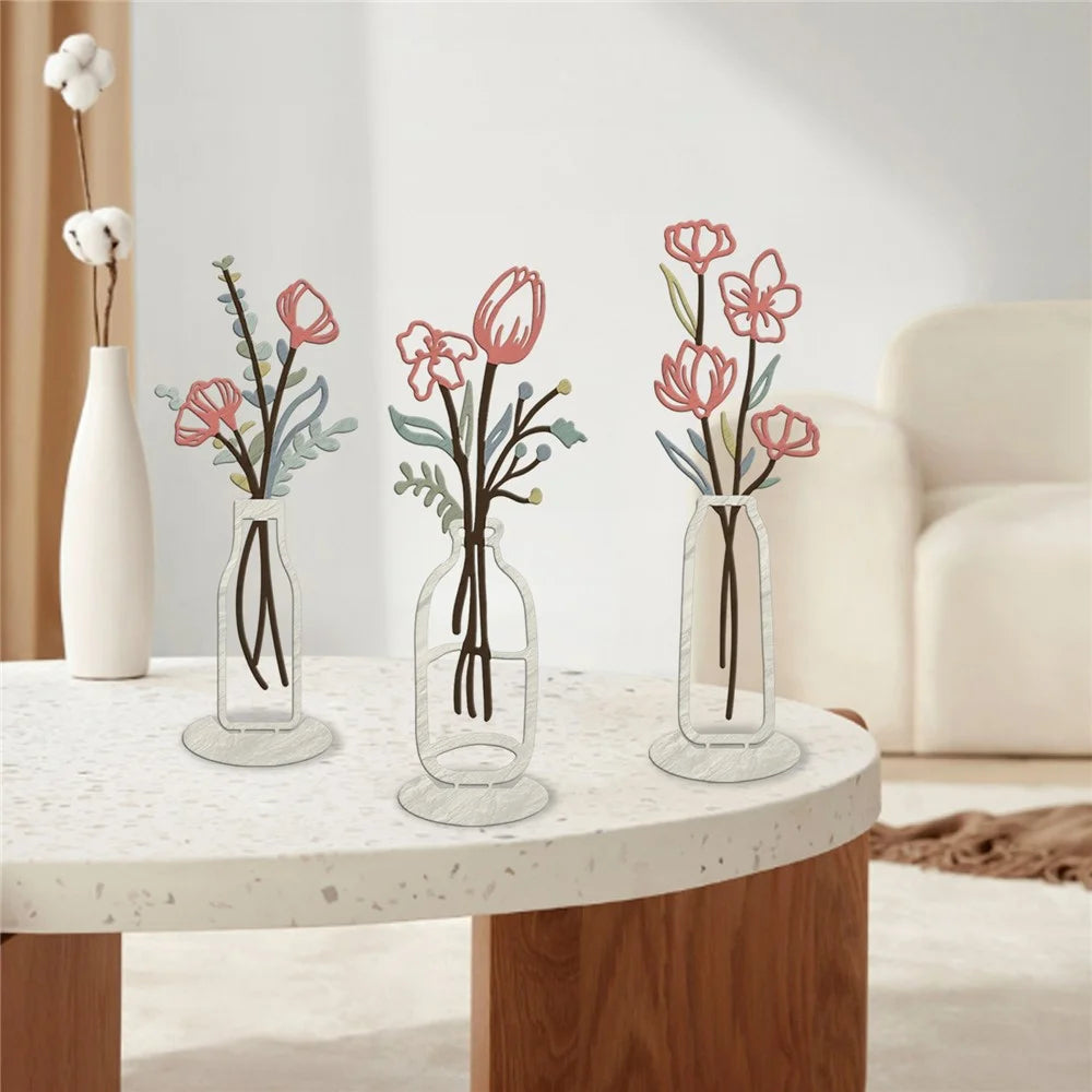 Metal Floral Art Minimalist Vase Flower Decor for Bedroom Living Room - A834-13 - 3