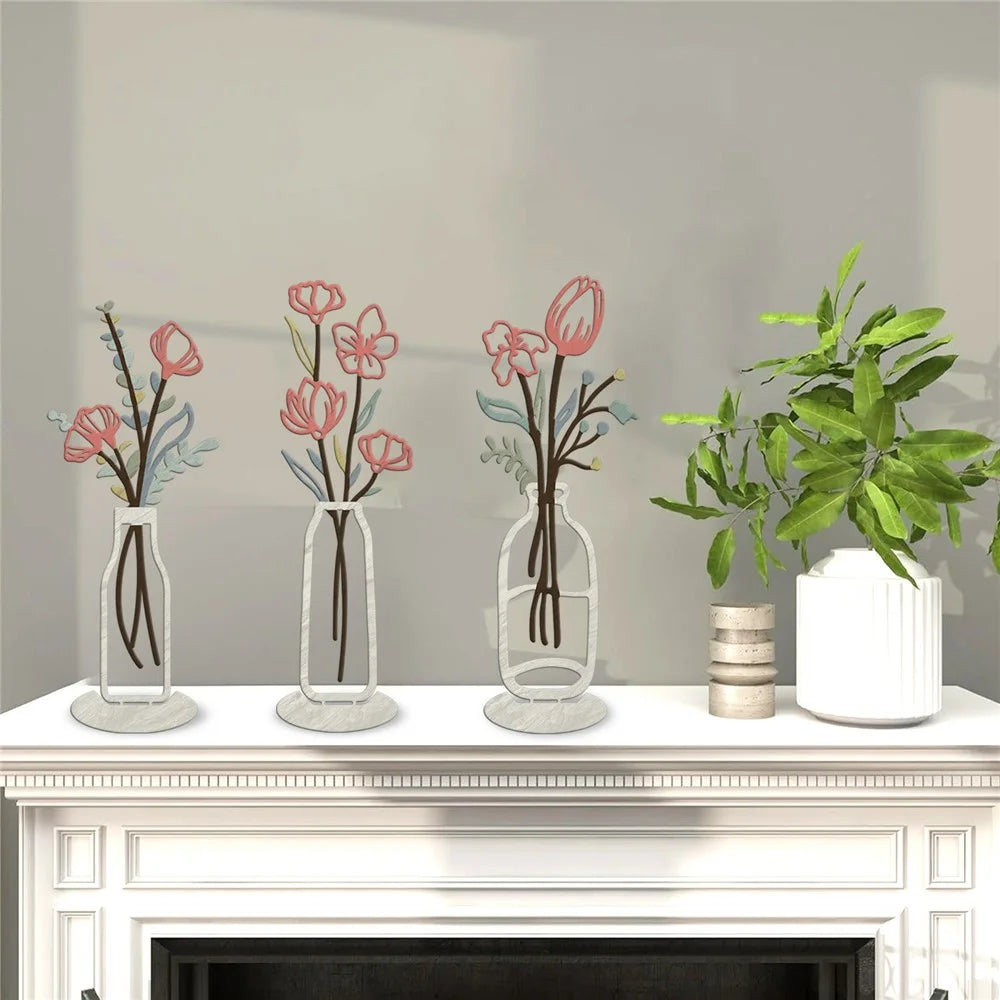 Metal Floral Art Minimalist Vase Flower Decor for Bedroom Living Room - A834-13 - 4