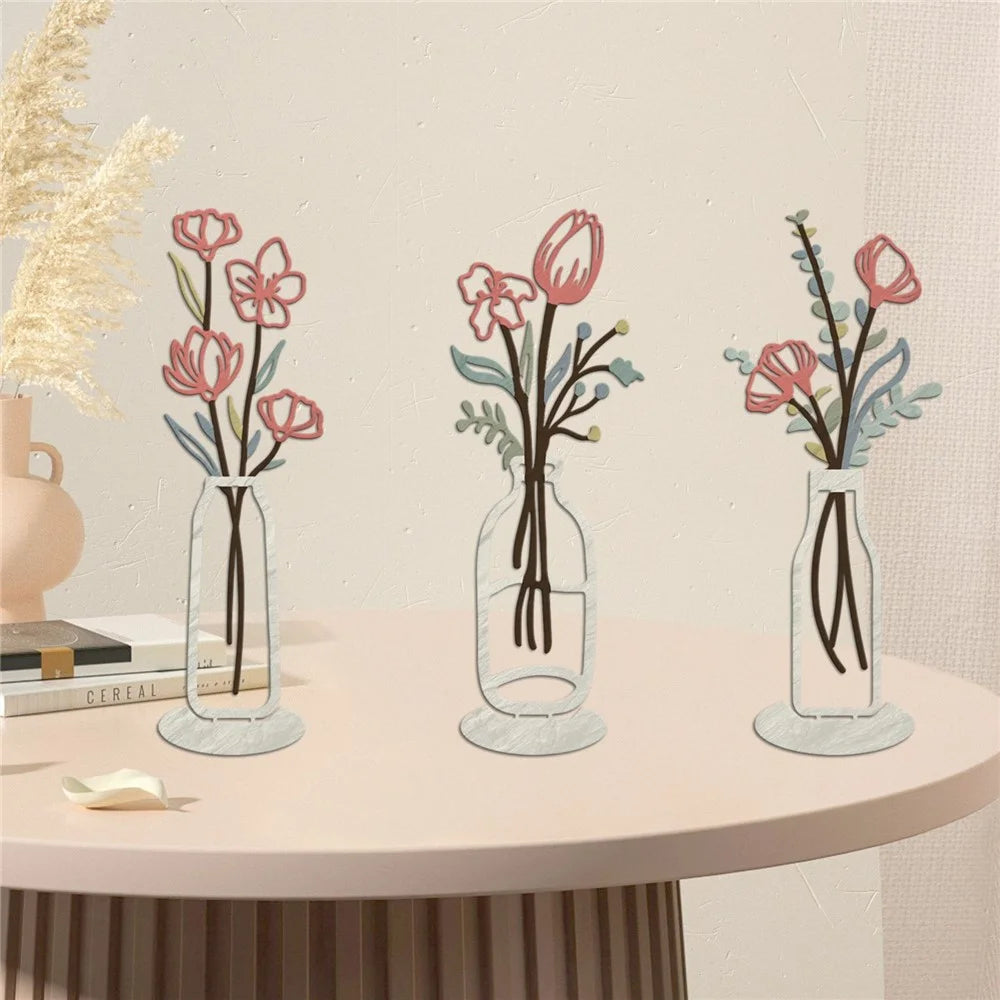Metal Floral Art Minimalist Vase Flower Decor for Bedroom Living Room - A834-13 - 5
