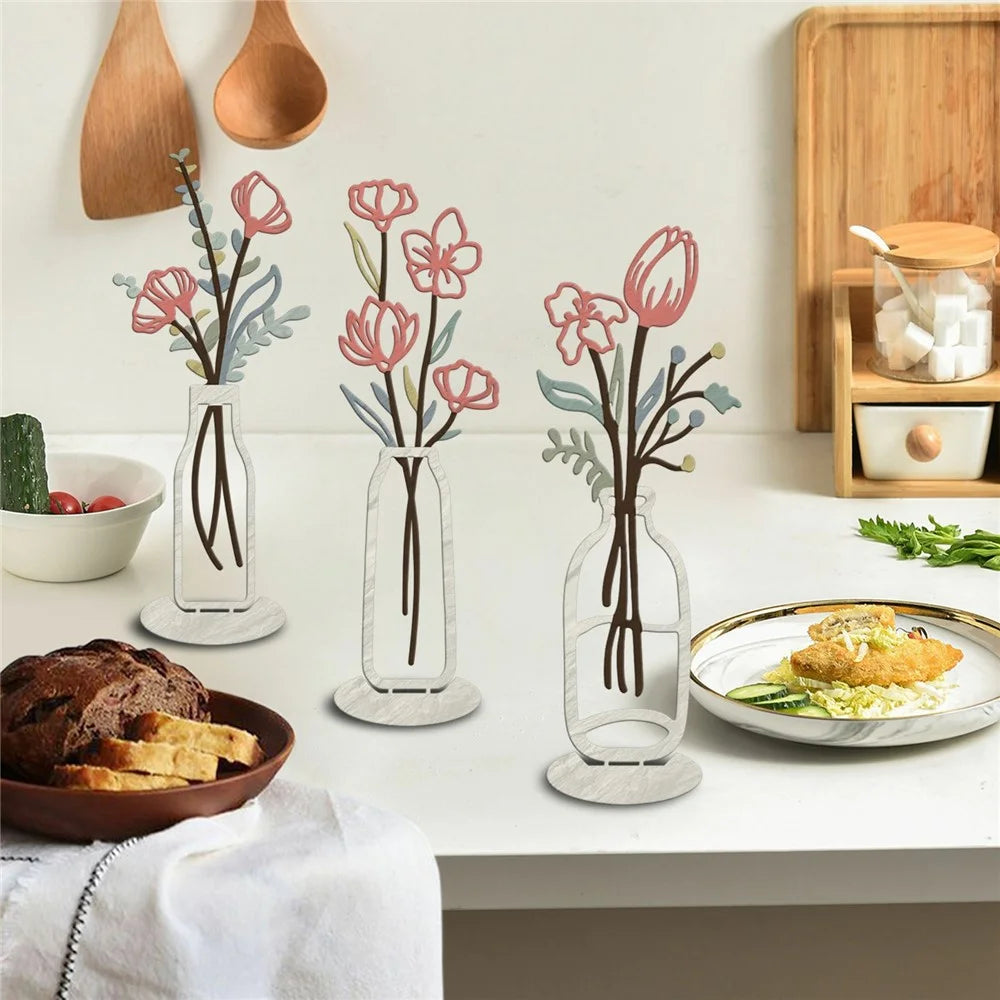 Metal Floral Art Minimalist Vase Flower Decor for Bedroom Living Room - A834-13 - 6