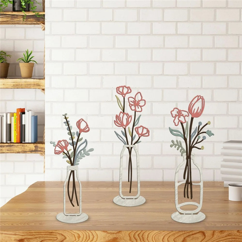Metal Floral Art Minimalist Vase Flower Decor for Bedroom Living Room - A834-13 - 7