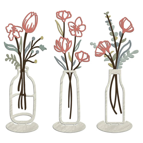 3Pcs Metal Floral Art Minimalist Vase Flower Decor for Bedroom Living Room - Pink - 1