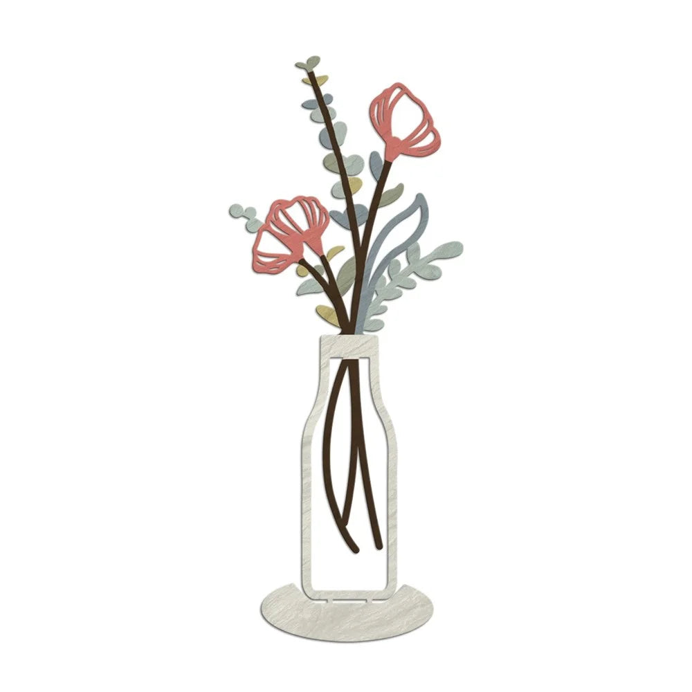 3Pcs Metal Floral Art Minimalist Vase Flower Decor for Bedroom Living Room - Pink - 2