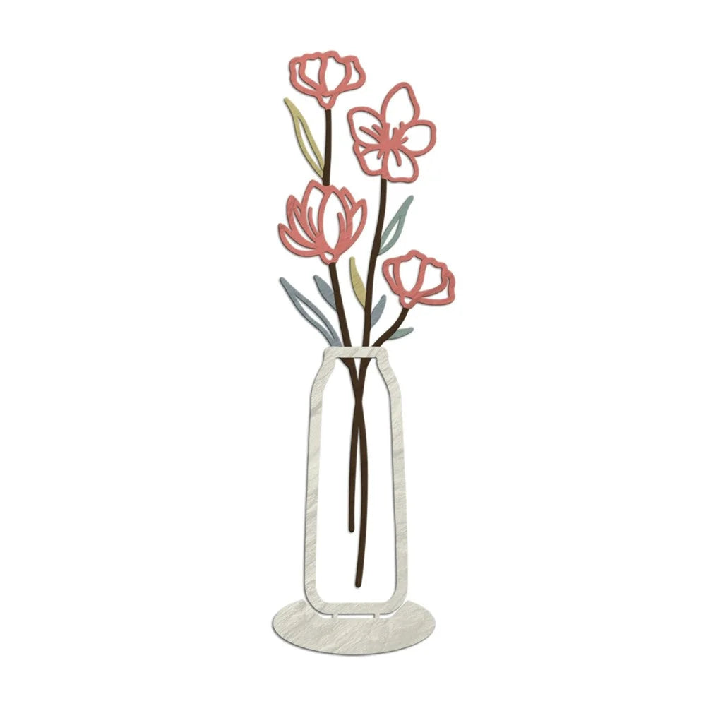 3Pcs Metal Floral Art Minimalist Vase Flower Decor for Bedroom Living Room - Pink - 3
