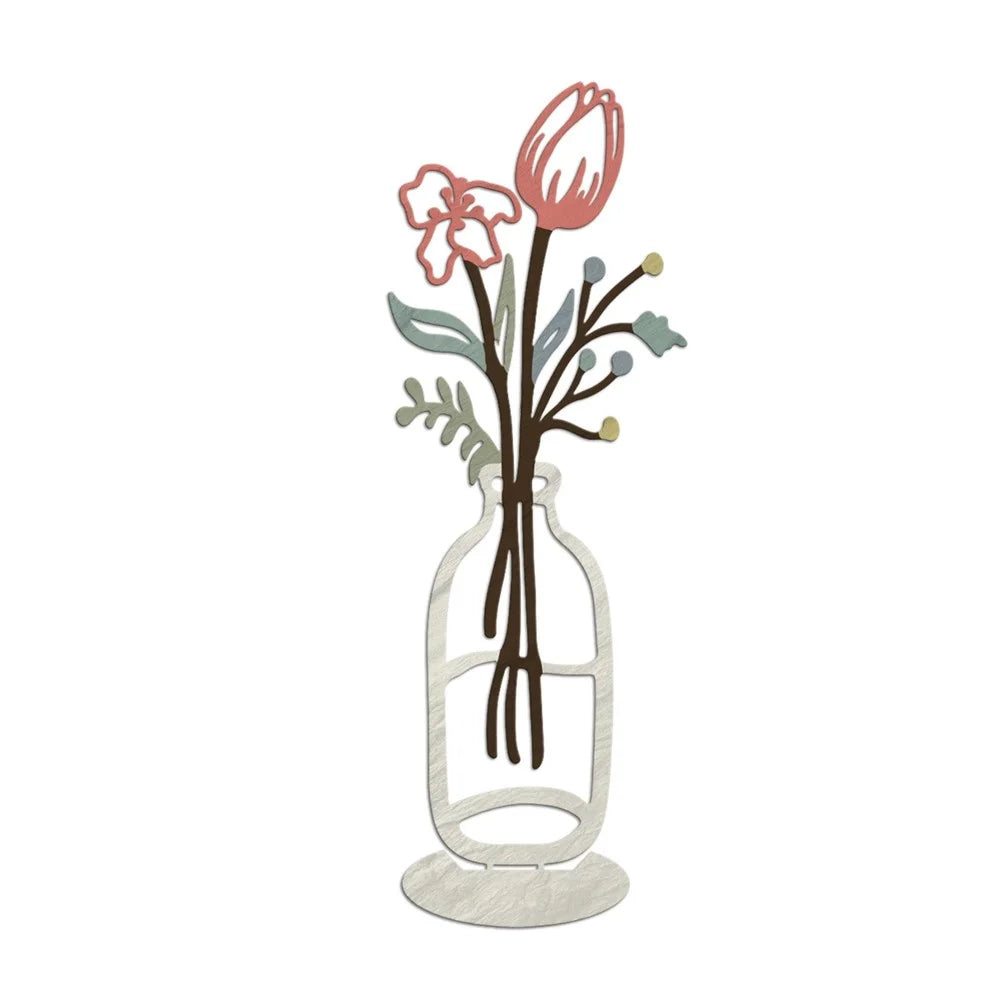 3Pcs Metal Floral Art Minimalist Vase Flower Decor for Bedroom Living Room - Pink - 4