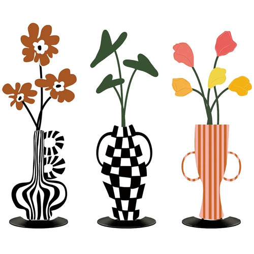 3Pcs European Style Metal Wall Decor UV Printed Flowers in Vase Home Decorations for Living Room Bedroom - 3Pcs / Set - 1