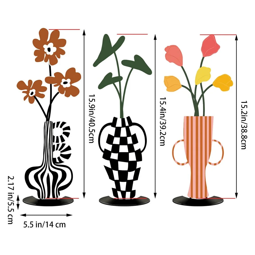 3Pcs European Style Metal Wall Decor UV Printed Flowers in Vase Home Decorations for Living Room Bedroom - 3Pcs / Set - 6