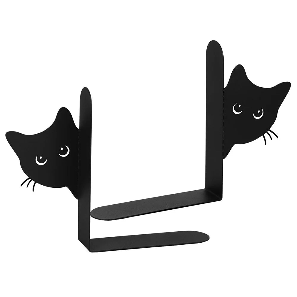 2Pcs Peeping Cat Metal Bookend Cute Cat Desk Decorative Bookend Bookshelf Decoration - Full-face Cat - 1