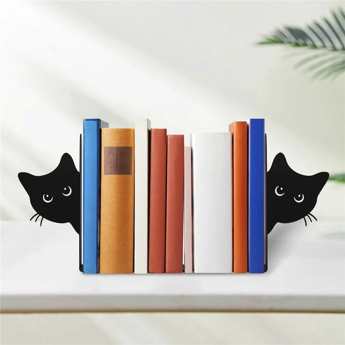 2Pcs Peeping Cat Metal Bookend Cute Cat Desk Decorative Bookend Bookshelf Decoration - Full-face Cat - 2
