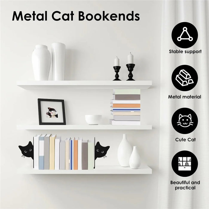 2Pcs Peeping Cat Metal Bookend Cute Cat Desk Decorative Bookend Bookshelf Decoration - Full-face Cat - 3