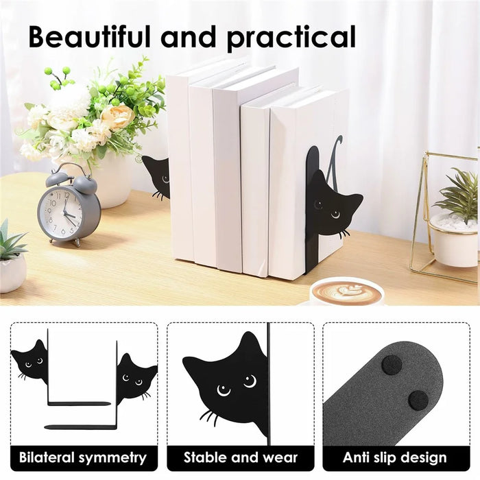 2Pcs Peeping Cat Metal Bookend Cute Cat Desk Decorative Bookend Bookshelf Decoration - Full-face Cat - 4
