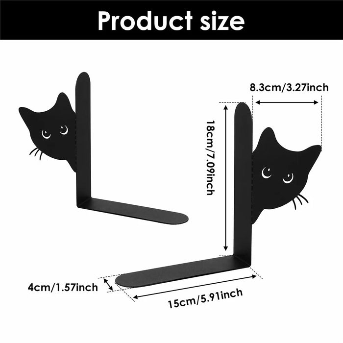 2Pcs Peeping Cat Metal Bookend Cute Cat Desk Decorative Bookend Bookshelf Decoration - Full-face Cat - 7