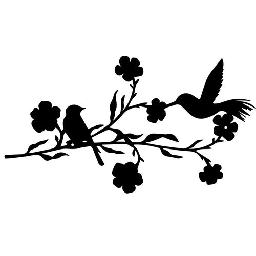 Metal Birds Wall Art Decor Leaves and Flowers Branch Sculpture for Home Garden - A701-2 - 1