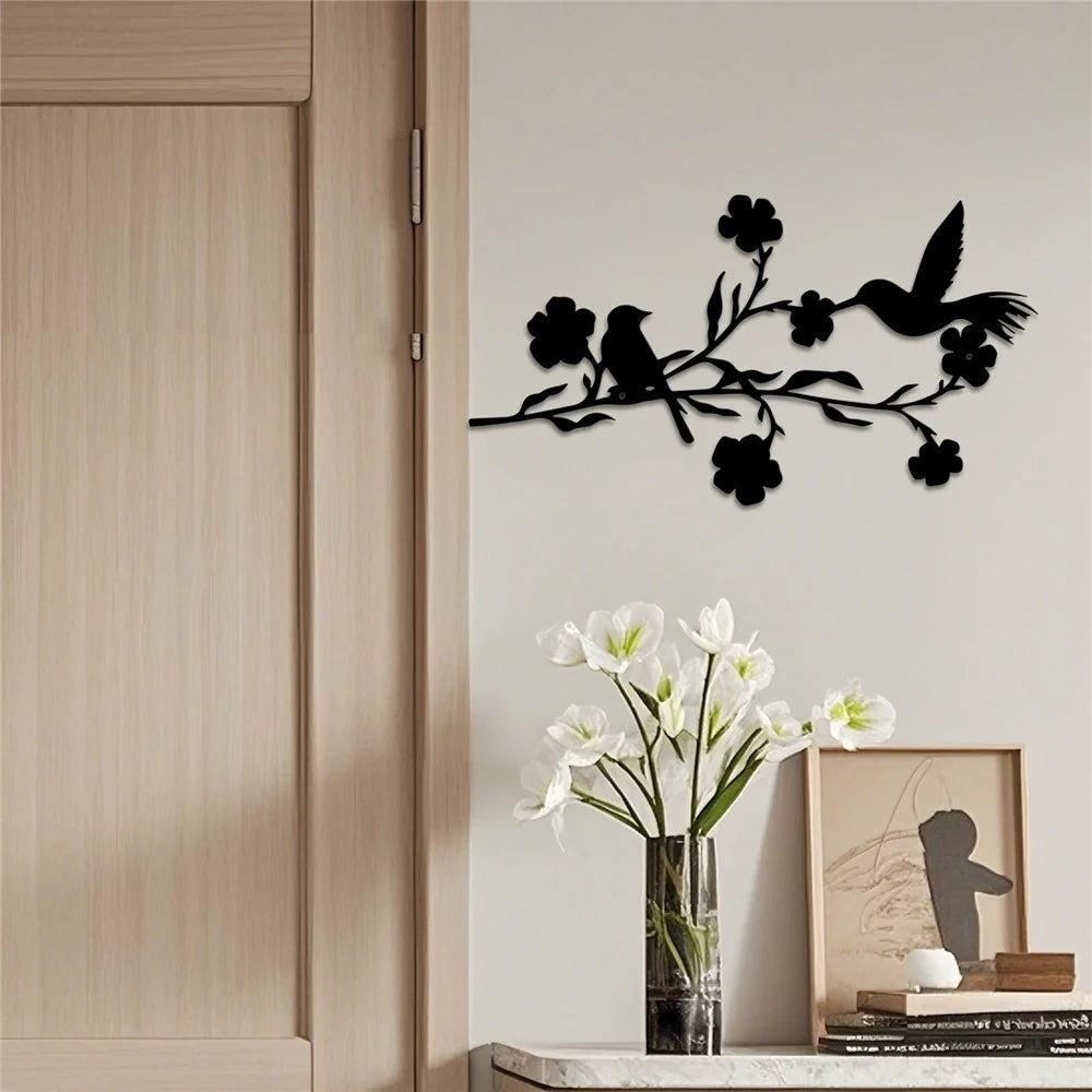 Metal Birds Wall Art Decor Leaves and Flowers Branch Sculpture for Home Garden - A701-2 - 3