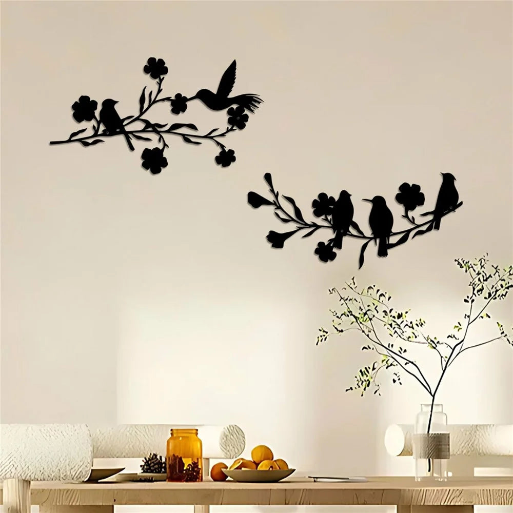 Metal Birds Wall Art Decor Leaves and Flowers Branch Sculpture for Home Garden - A701-2 - 6