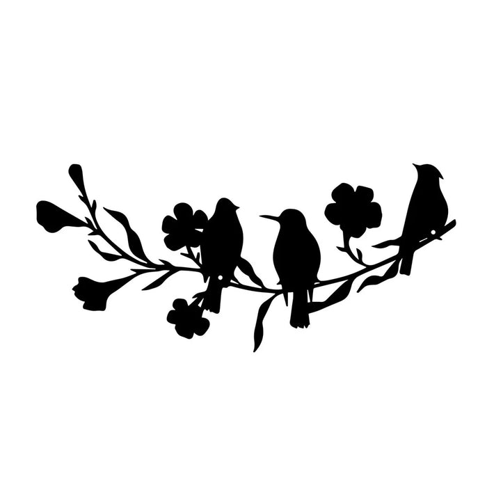 2Pcs Metal Birds Wall Art Decor Leaves and Flowers Branch Sculpture for Home Garden - Black - 3
