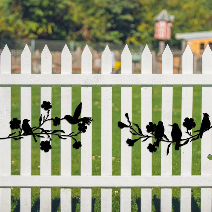2Pcs Metal Birds Wall Art Decor Leaves and Flowers Branch Sculpture for Home Garden - Black - 5