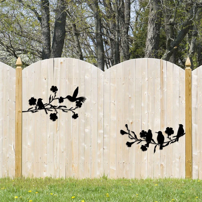 2Pcs Metal Birds Wall Art Decor Leaves and Flowers Branch Sculpture for Home Garden - Black - 6