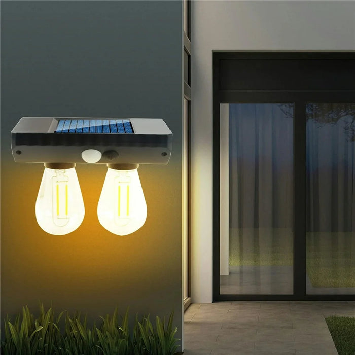 Dual Solar Tungsten Filament Bulb Light Outdoor Motion Sensor Wall Light Solar Powered LED Lamp - 4