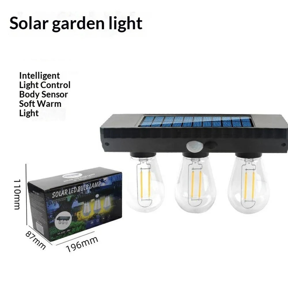 3 Solar Tungsten Filament Bulb Light Outdoor Motion Sensor Wall Light Solar Powered LED Lamp - 2