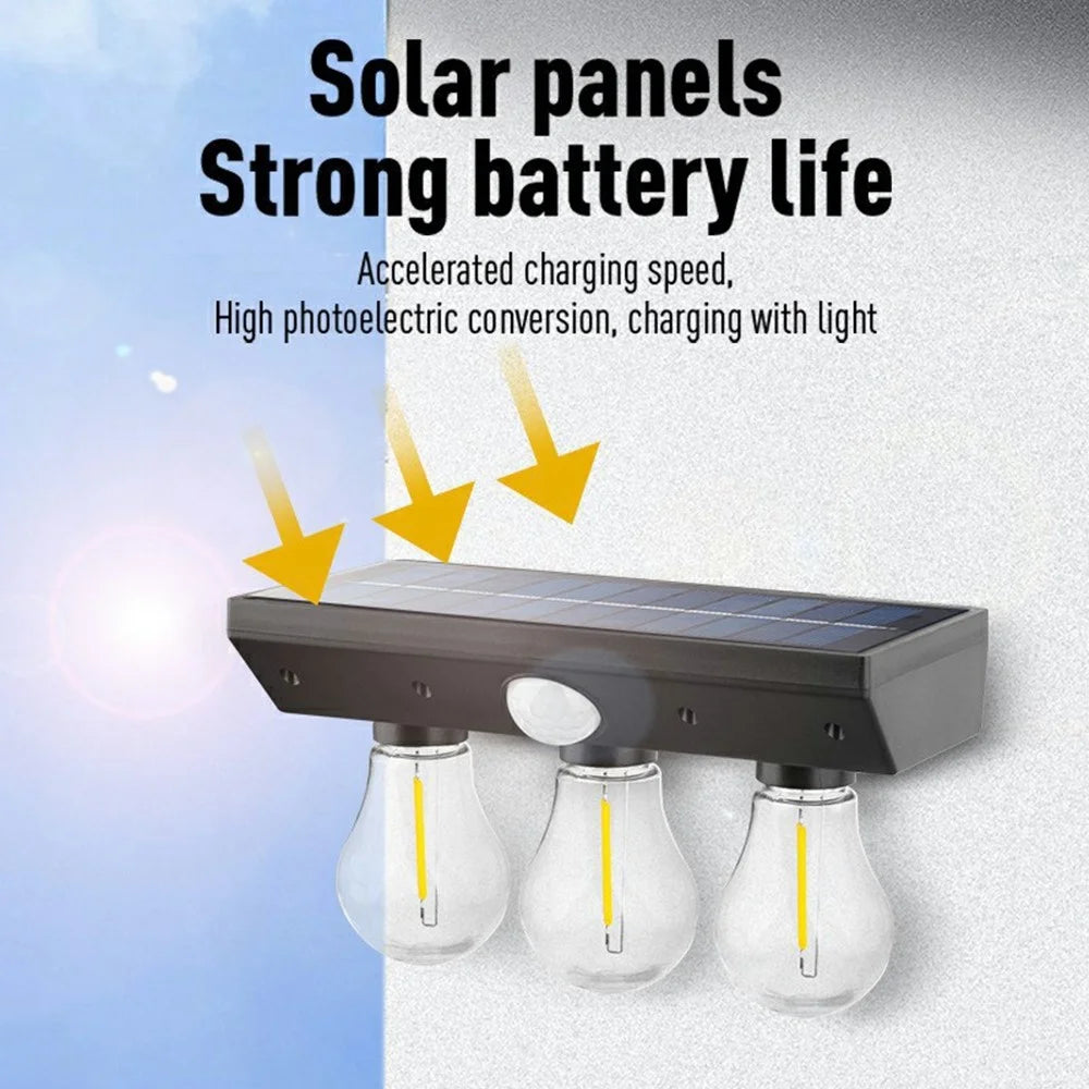 3 Solar Tungsten Filament Bulb Light Outdoor Motion Sensor Wall Light Solar Powered LED Lamp - 3