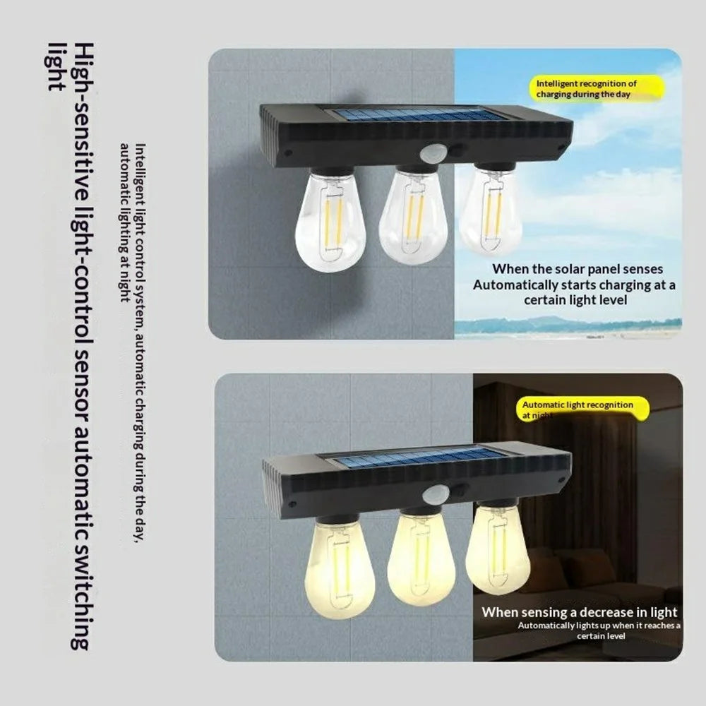 3 Solar Tungsten Filament Bulb Light Outdoor Motion Sensor Wall Light Solar Powered LED Lamp - 6