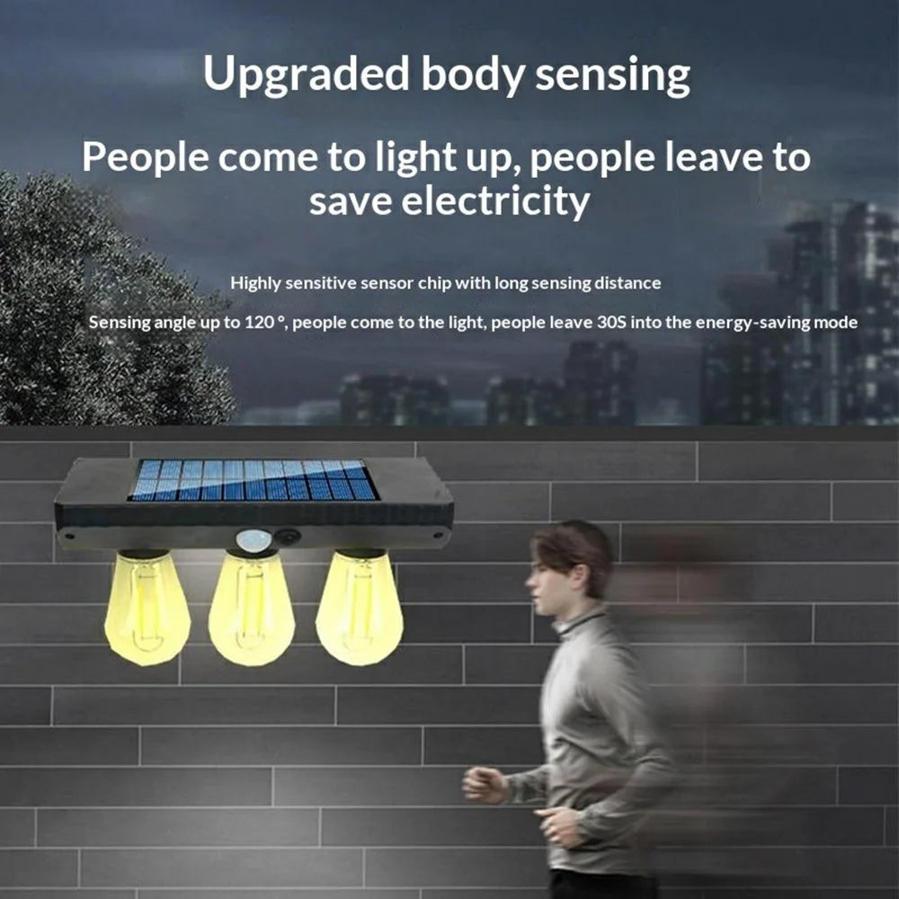 3 Solar Tungsten Filament Bulb Light Outdoor Motion Sensor Wall Light Solar Powered LED Lamp - 7