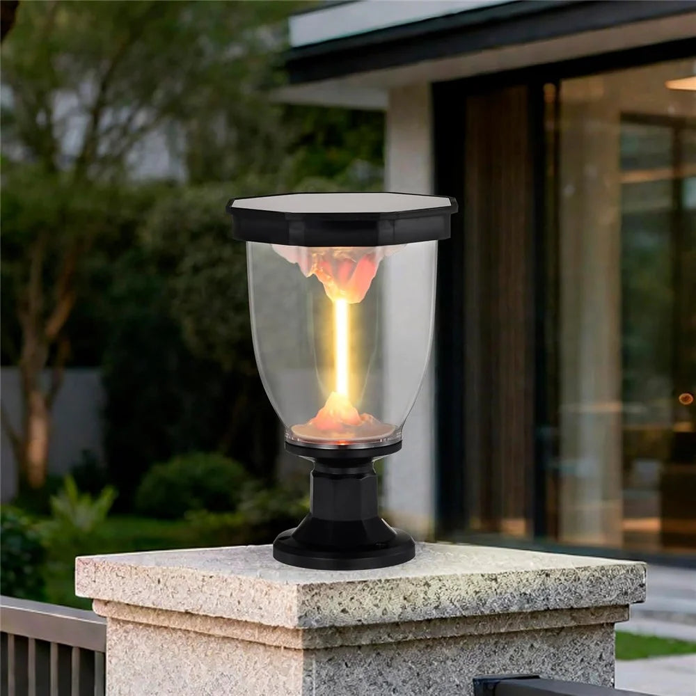 Flaming Mountain Effect Solar Pillar Light Outdoor Garden COB Post Cap Lamp for Patio / Pathway Decoration - 2