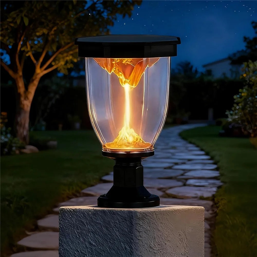 Flaming Mountain Effect Solar Pillar Light Outdoor Garden COB Post Cap Lamp for Patio / Pathway Decoration - 3