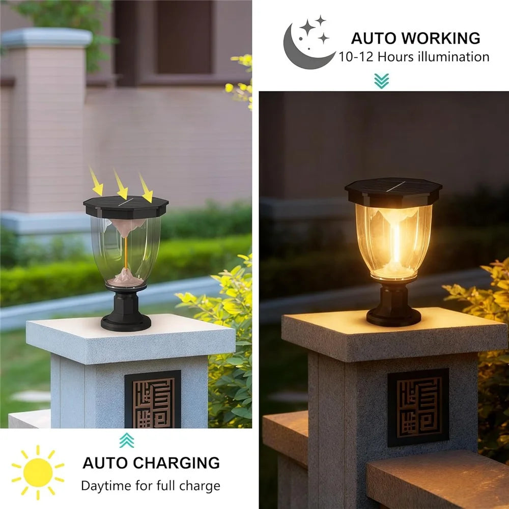 Flaming Mountain Effect Solar Pillar Light Outdoor Garden COB Post Cap Lamp for Patio / Pathway Decoration - 4