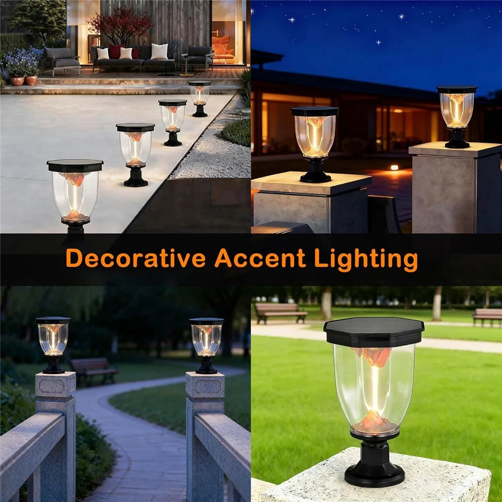 Flaming Mountain Effect Solar Pillar Light Outdoor Garden COB Post Cap Lamp for Patio / Pathway Decoration - 5
