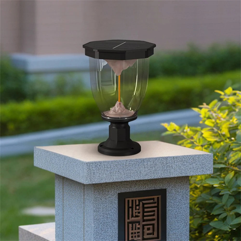 Flaming Mountain Effect Solar Pillar Light Outdoor Garden COB Post Cap Lamp for Patio / Pathway Decoration - 6
