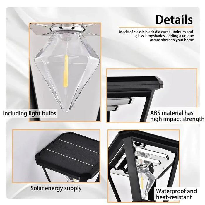 Solar Garden Light 30W 2700K Warm White COB Villa Outdoor Post Landscape Lamp with Base - 7