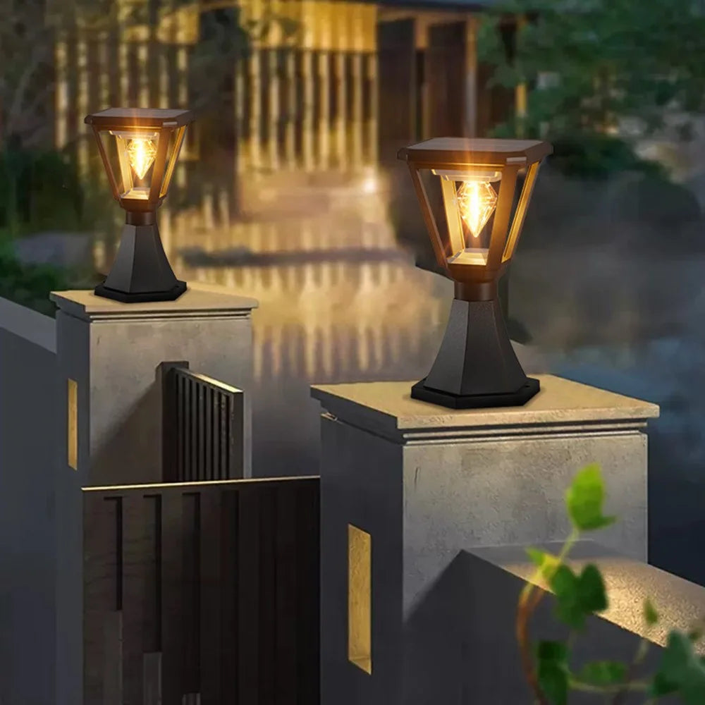 Solar Powered Post Cap Light with Trophy Base 30W 2700K Warm White COB Outdoor Garden Pillar Landscape Lamp - 4