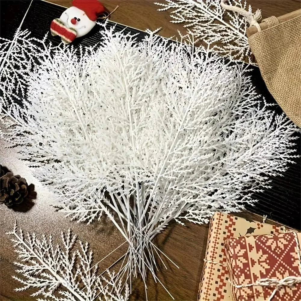 24Pcs 35cm Realistic Snow Covered Christmas Pine Branches Plastic Artificial Stems DIY Holiday Craft - White - 5