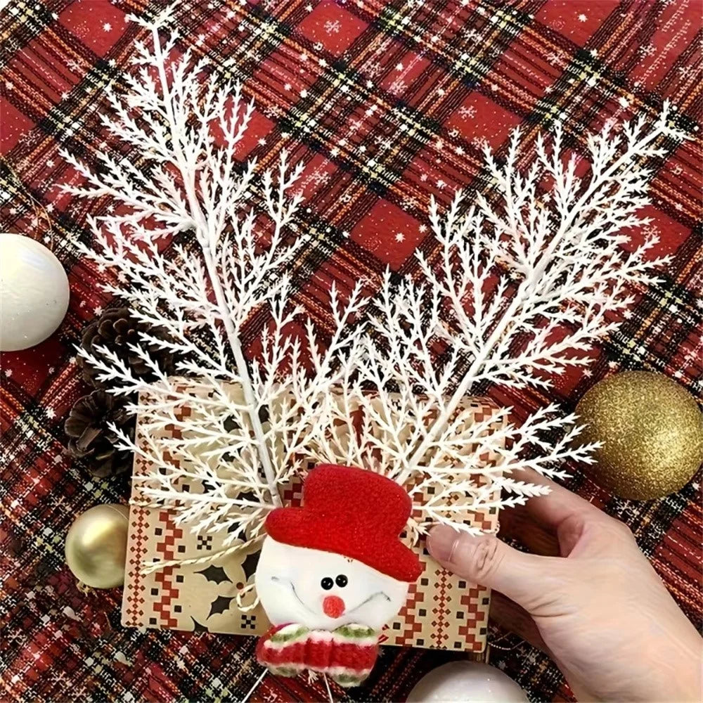 24Pcs 35cm Realistic Snow Covered Christmas Pine Branches Plastic Artificial Stems DIY Holiday Craft - White - 6