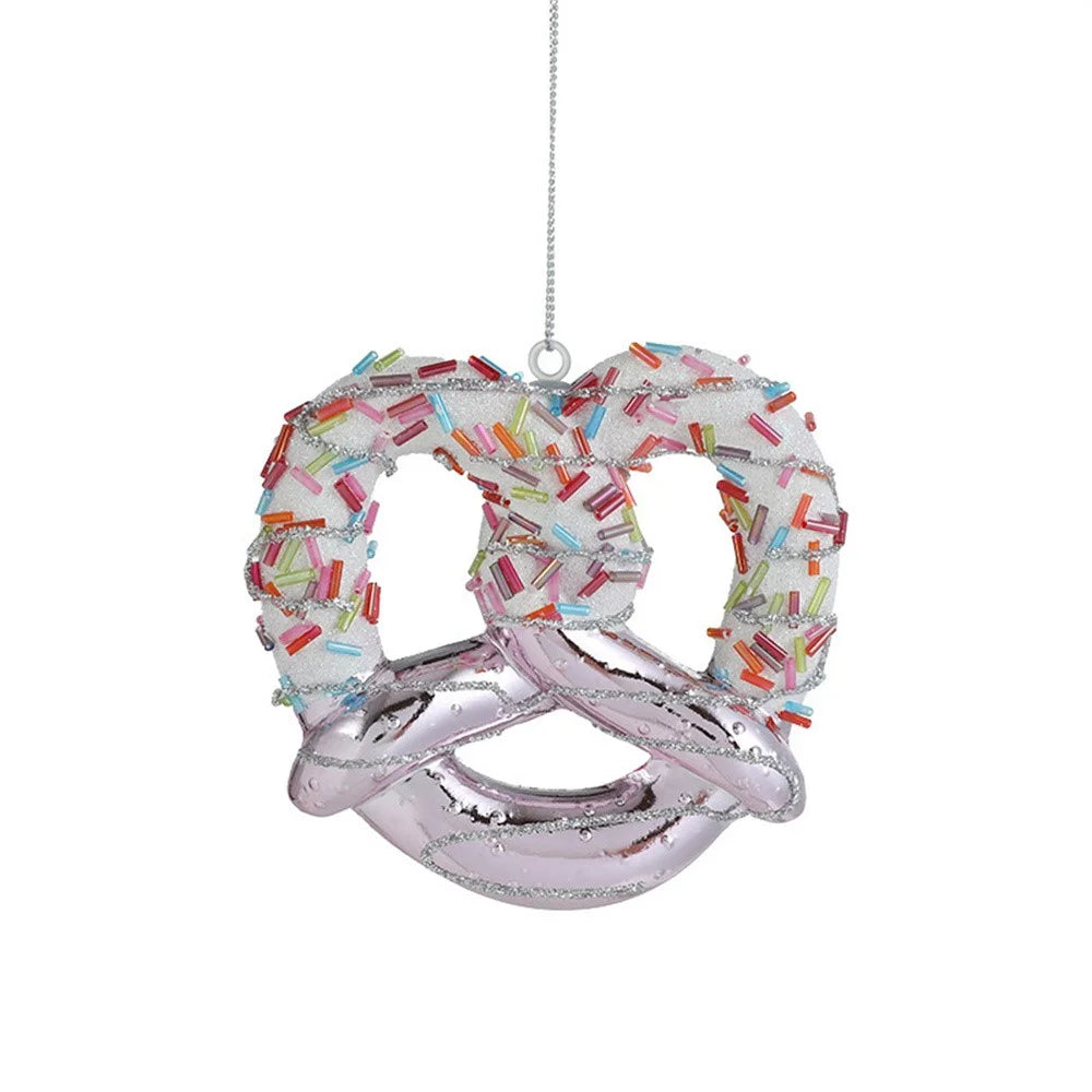 Glitter Pretzel Christmas Ornament Holiday Tree Decoration Cookie Shape Hanging Decor - 1
